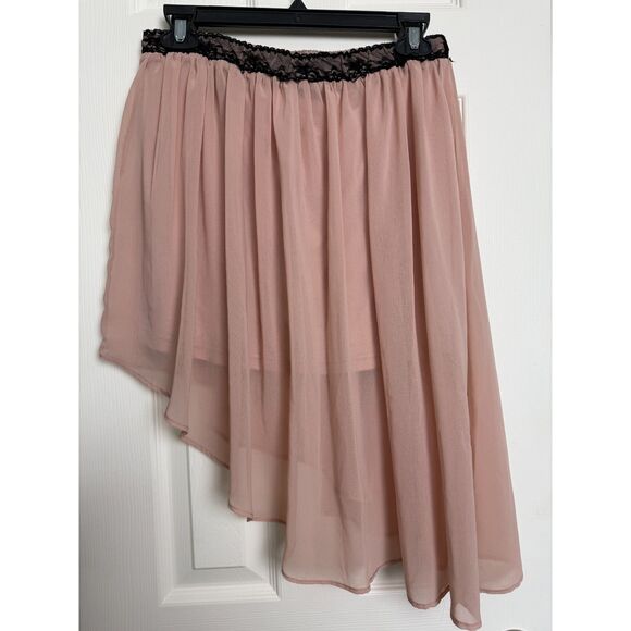 Stradivarius Blush Chiffon Sheer Lace Mini Asymmetrical Lined Fairy Mini Skirt L - Picture 4 of 5